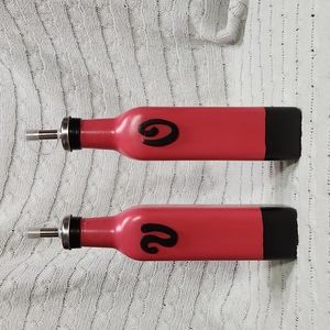 Hand Painted Oil & Vinegar Bottle Set of  2 Pink & Black Color Block